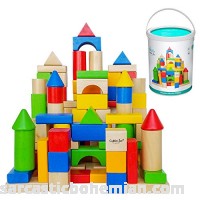 Cubbie Lee Premium Wooden Building Blocks Set 100 pc for Toddlers Preschool Age Classic Hardwood Plain & Colored Small Wood Block Pieces for Boys & Girls Classic Build & Play Toy B01LYOWW4U